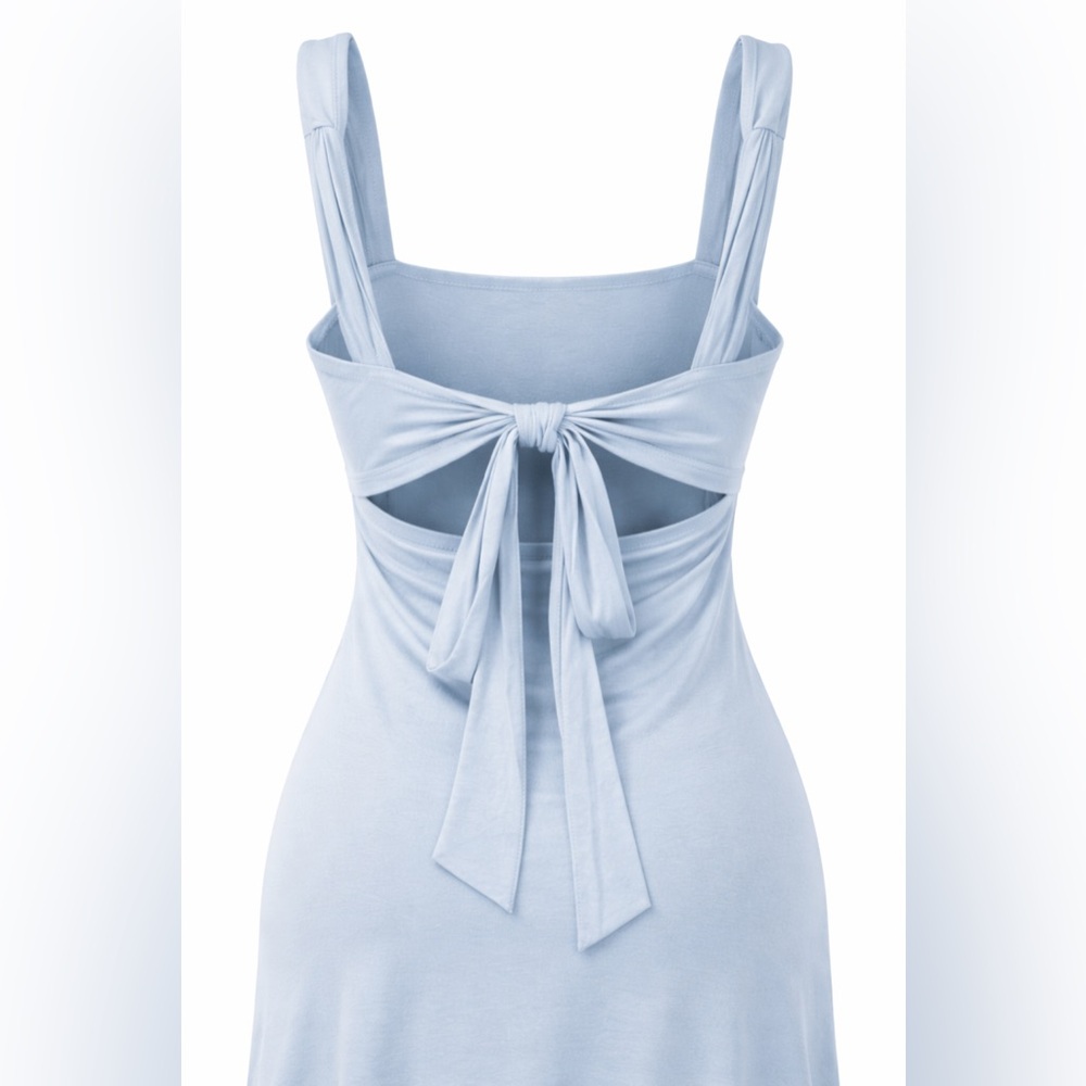 Halara SoftlyZero Tie Back Mini Dress Light Blue XS Athleisure Open Back - Picture 4 of 5